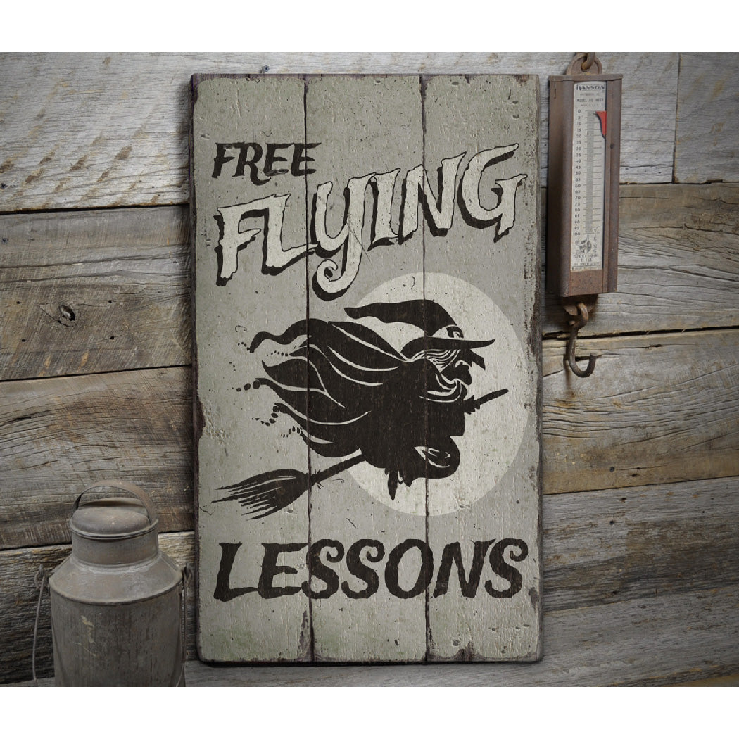 Flying Witch Rustic Wood Sign