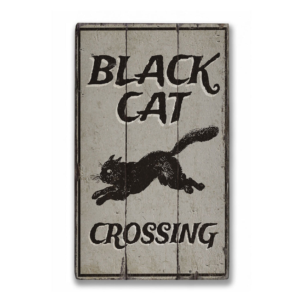 Black Cat Crossing Rustic Wood Sign