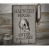 Skull Haunted House Rustic Wood Sign