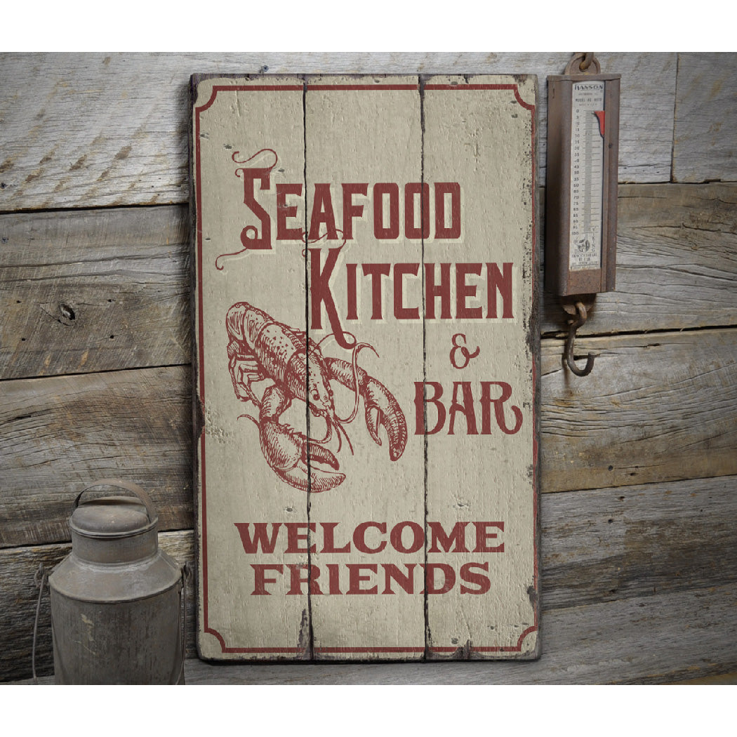 Seafood Kitchen and Bar Rustic Wood Sign