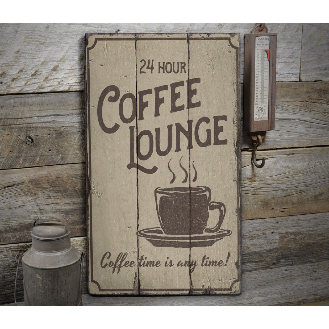 Coffee Lounge Rustic Wood Sign