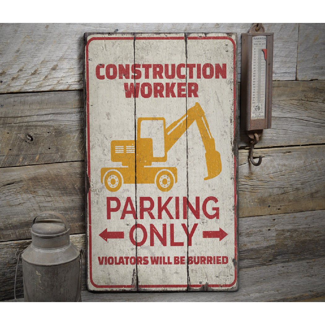 Construction Worker Parking Rustic Wood Sign