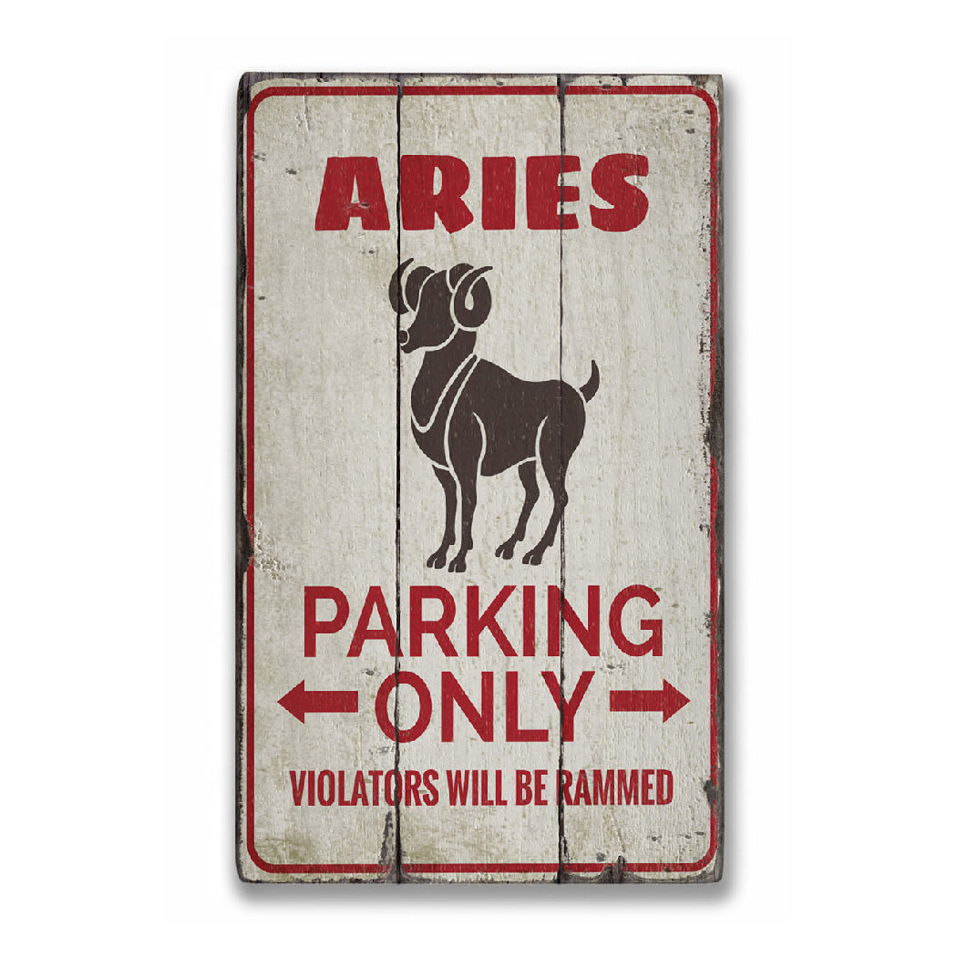 Aries Parking Rustic Wood Sign