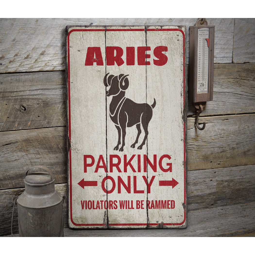 Aries Parking Rustic Wood Sign