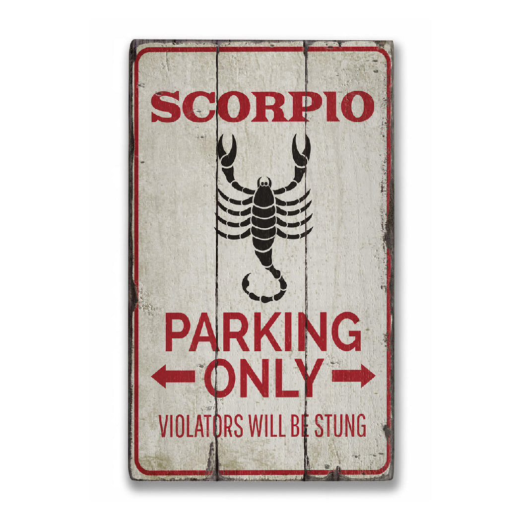 Scorpio Parking Rustic Wood Sign