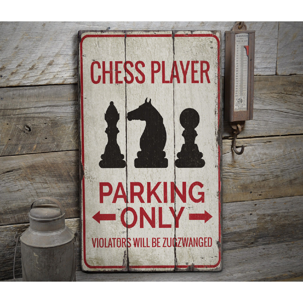 Chess Player Parking Rustic Wood Sign