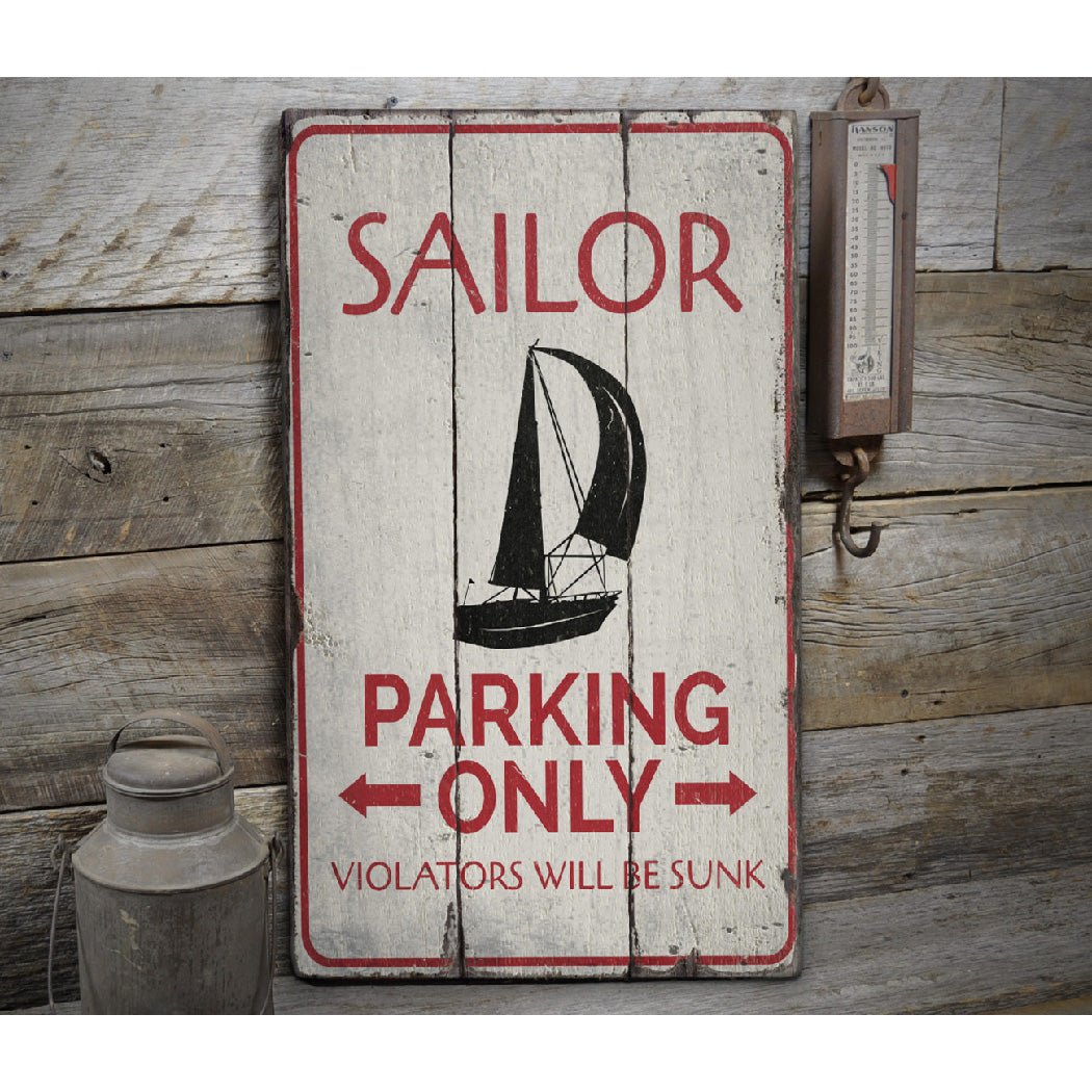 Sailor Parking Rustic Wood Sign