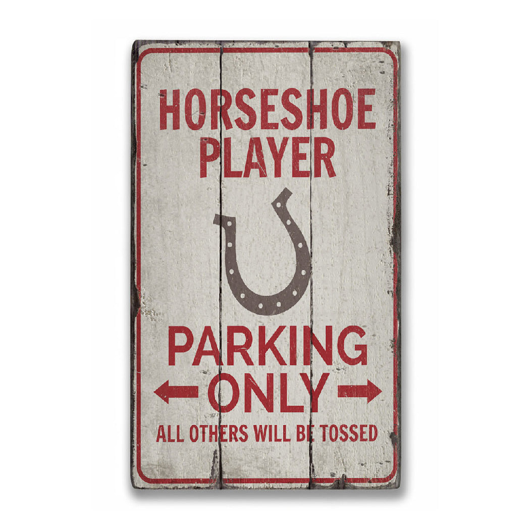 Horseshoe Player Parking Rustic Wood Sign