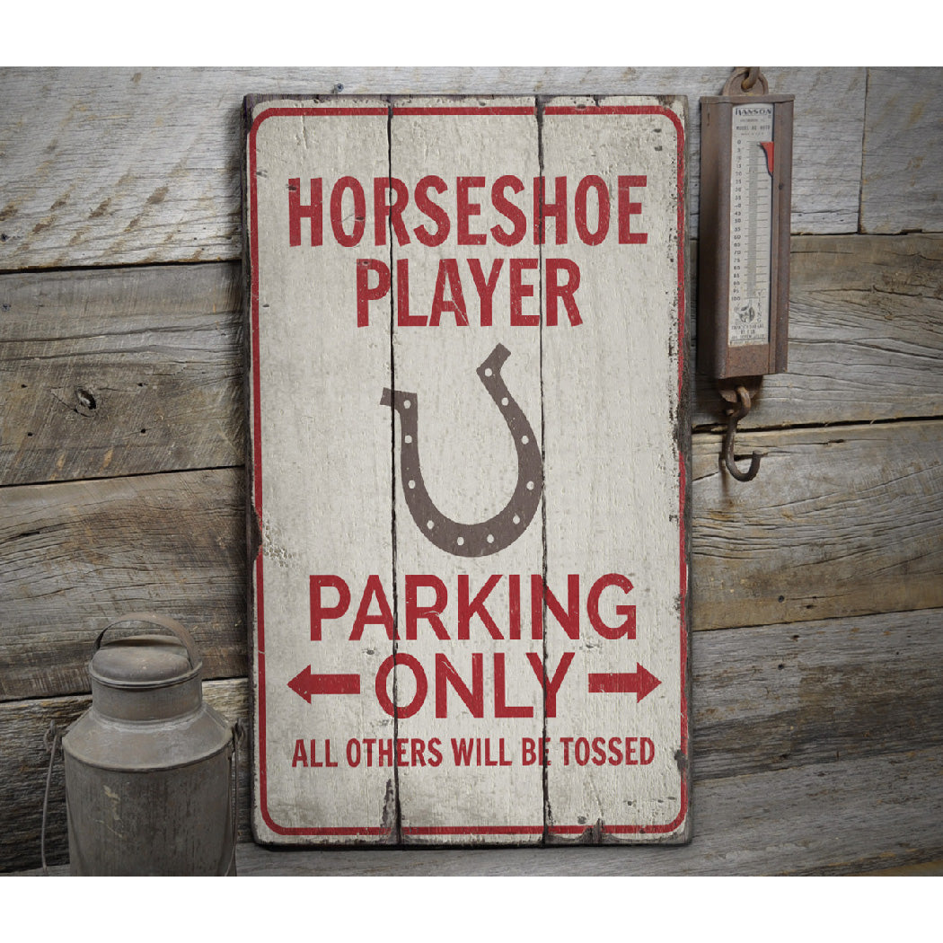 Horseshoe Player Parking Rustic Wood Sign