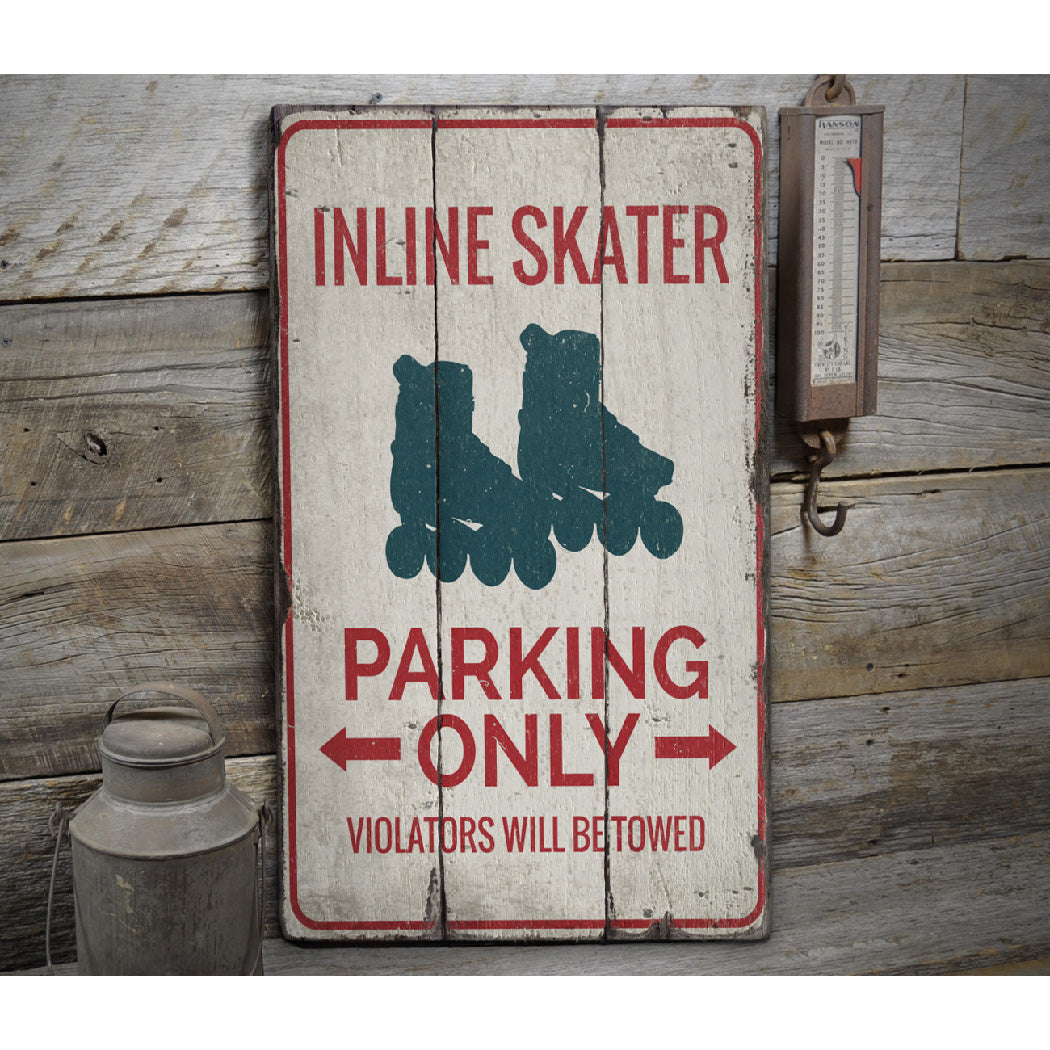 Inline Skater Parking Rustic Wood Sign