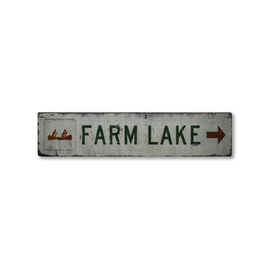 Lake w/ Canoe & Arrow Rustic Wood Sign