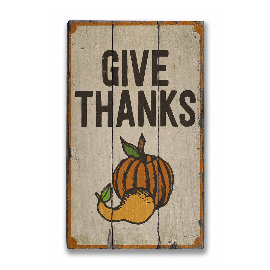 Give Thanks Pumpkin Rustic Wood Sign