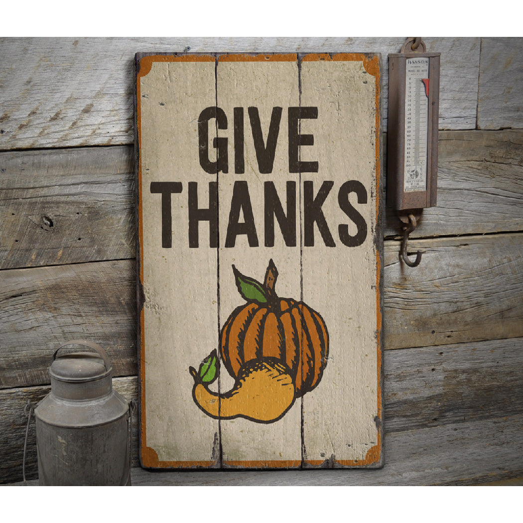 Give Thanks Pumpkin Rustic Wood Sign