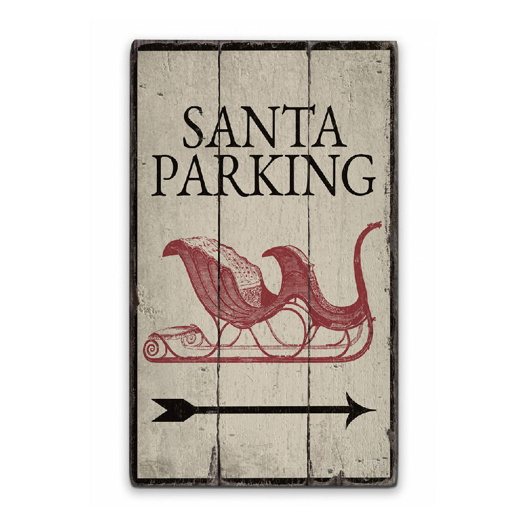 Santa Parking Arrow Rustic Wood Sign