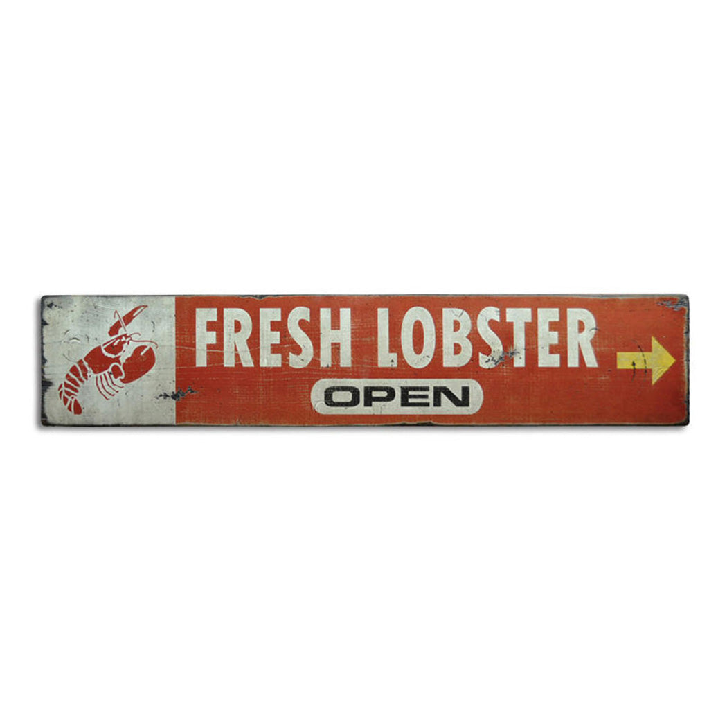 Fresh Lobster Seafood Open Rustic Wood Sign