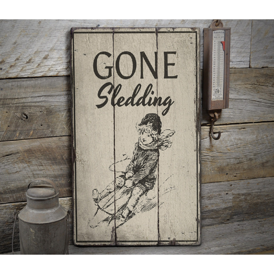 Sledding Rustic Wood Sign