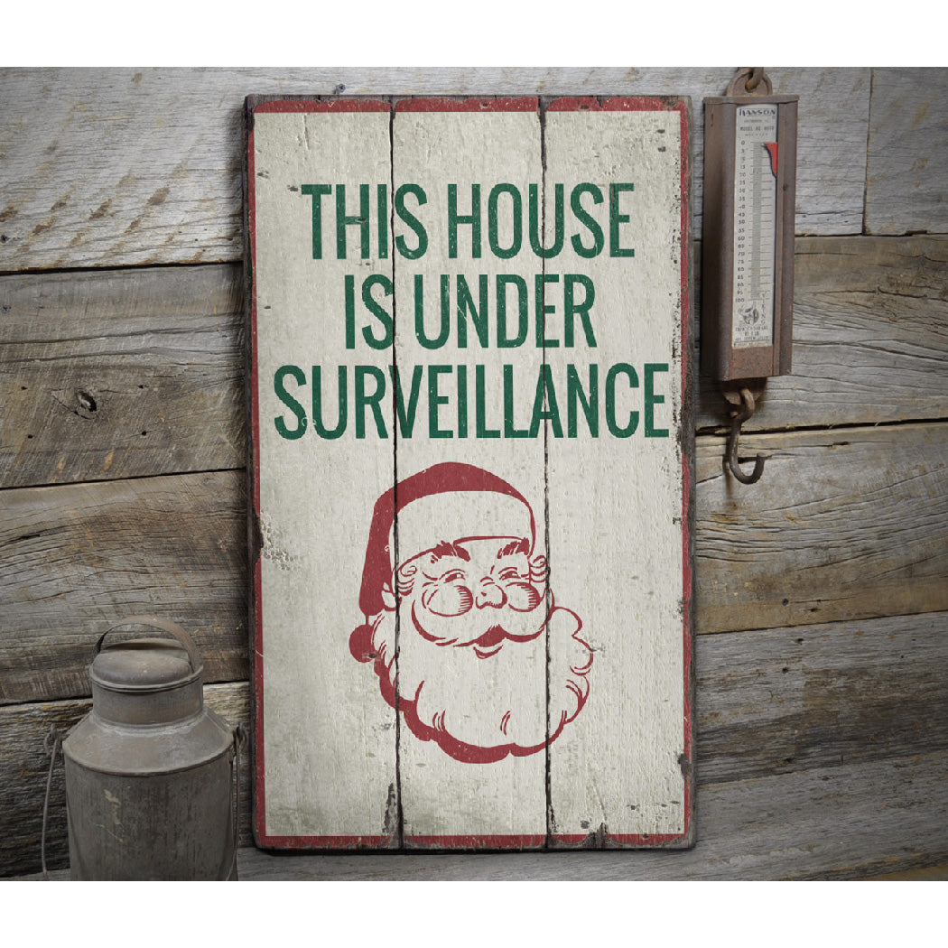 Santa Surveillance Rustic Wood Sign