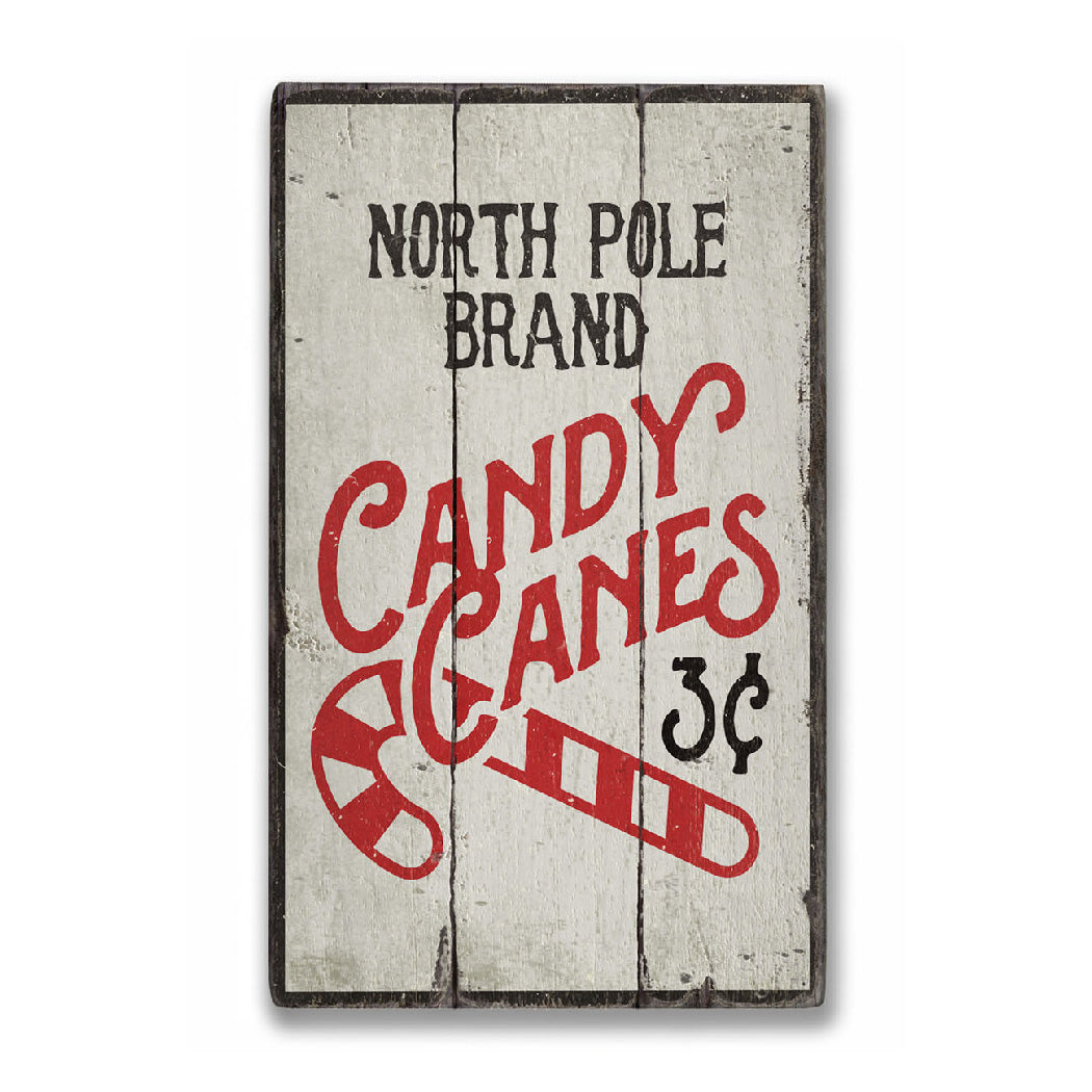 North Pole Candy Canes Rustic Wood Sign