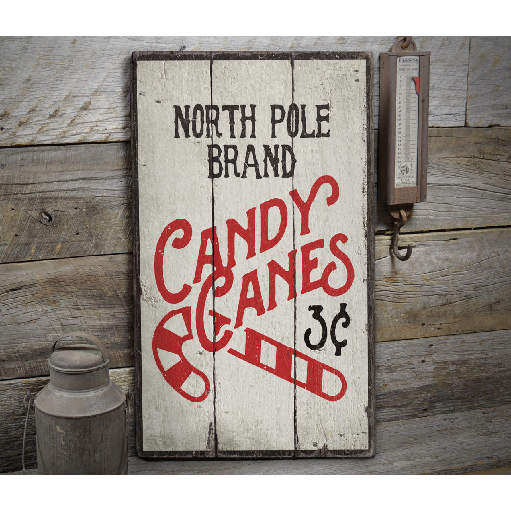 North Pole Candy Canes Rustic Wood Sign