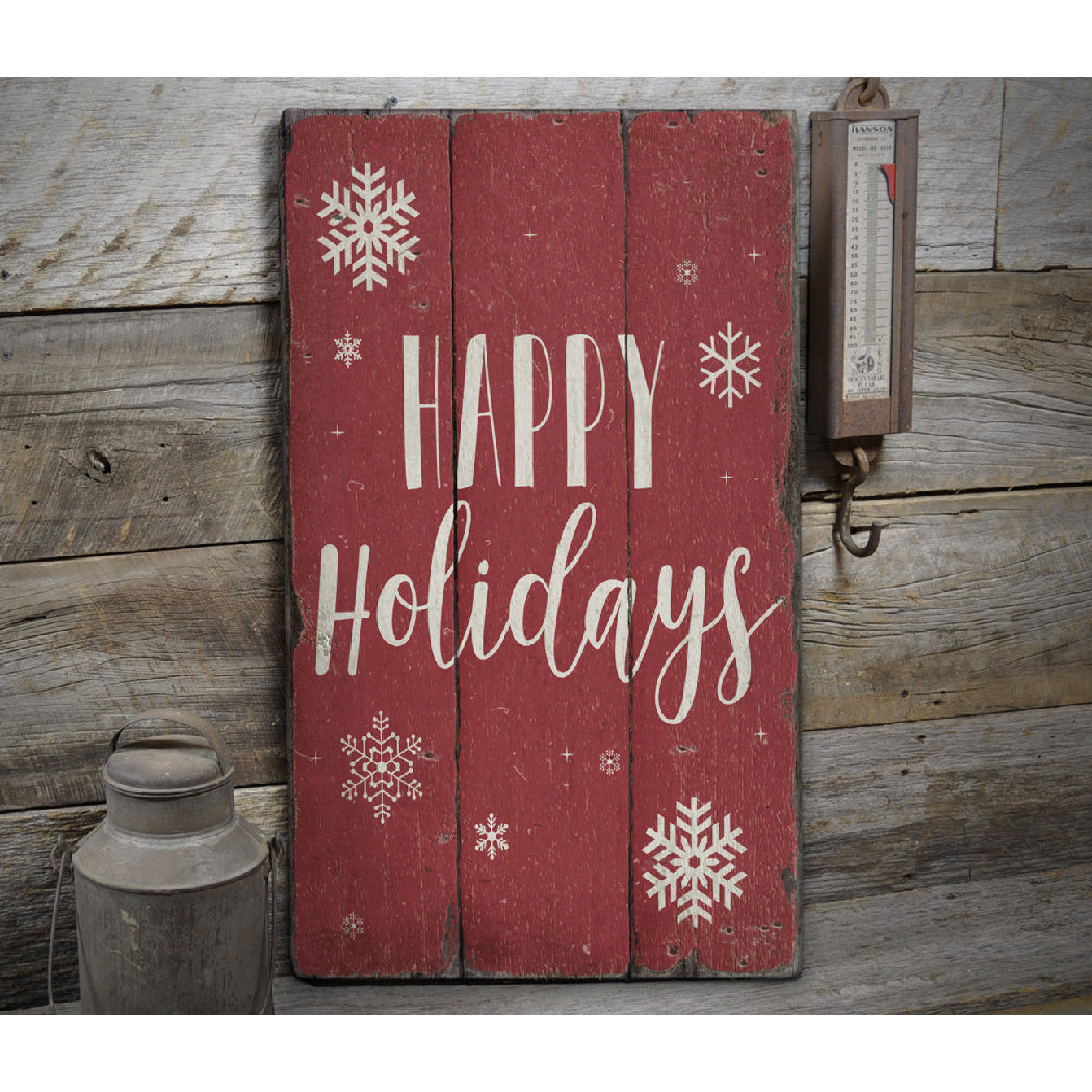 Happy Holidays Rustic Wood Sign