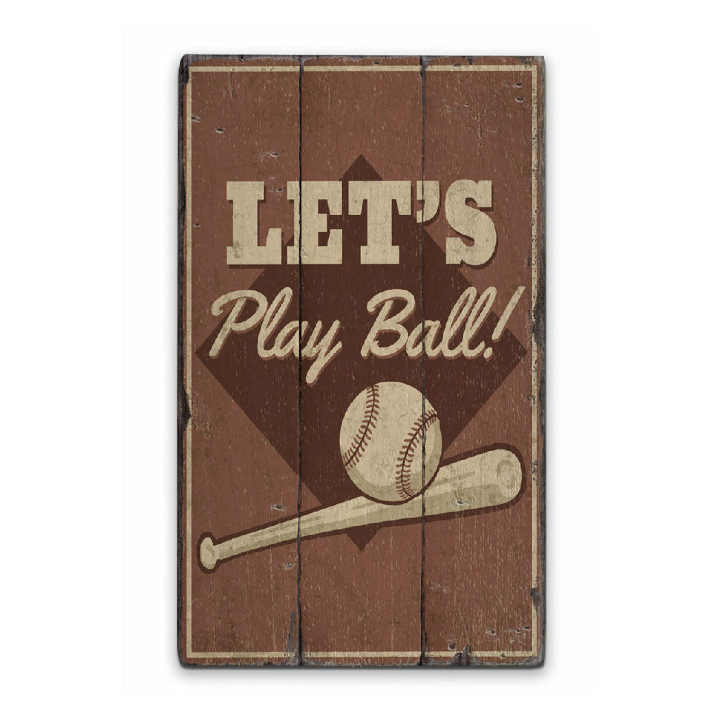 Play Ball Rustic Wood Sign