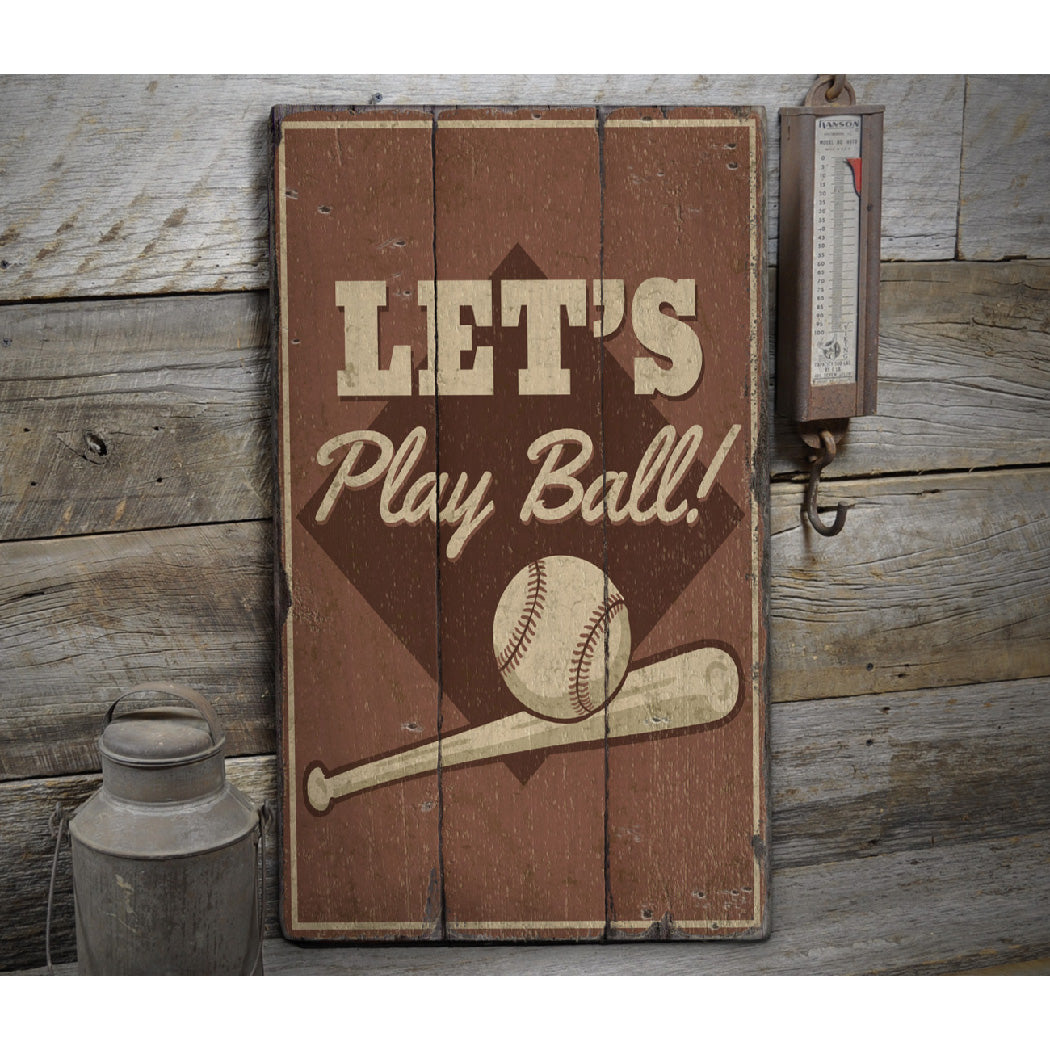 Play Ball Rustic Wood Sign