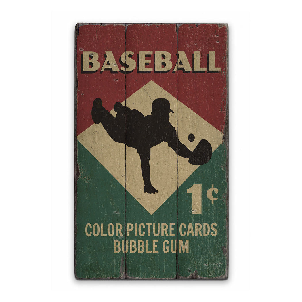 Baseball Card Rustic Wood Sign