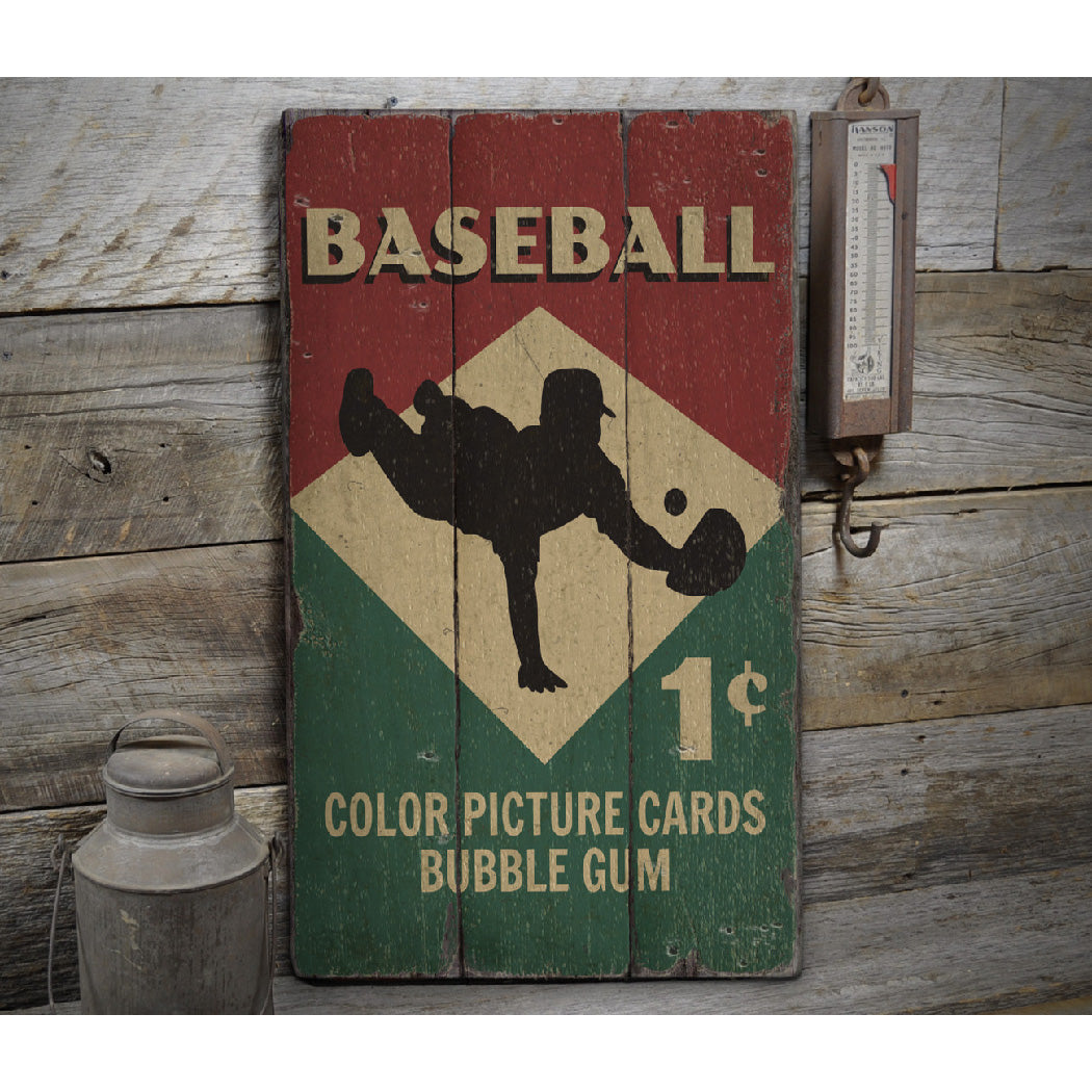 Baseball Card Rustic Wood Sign