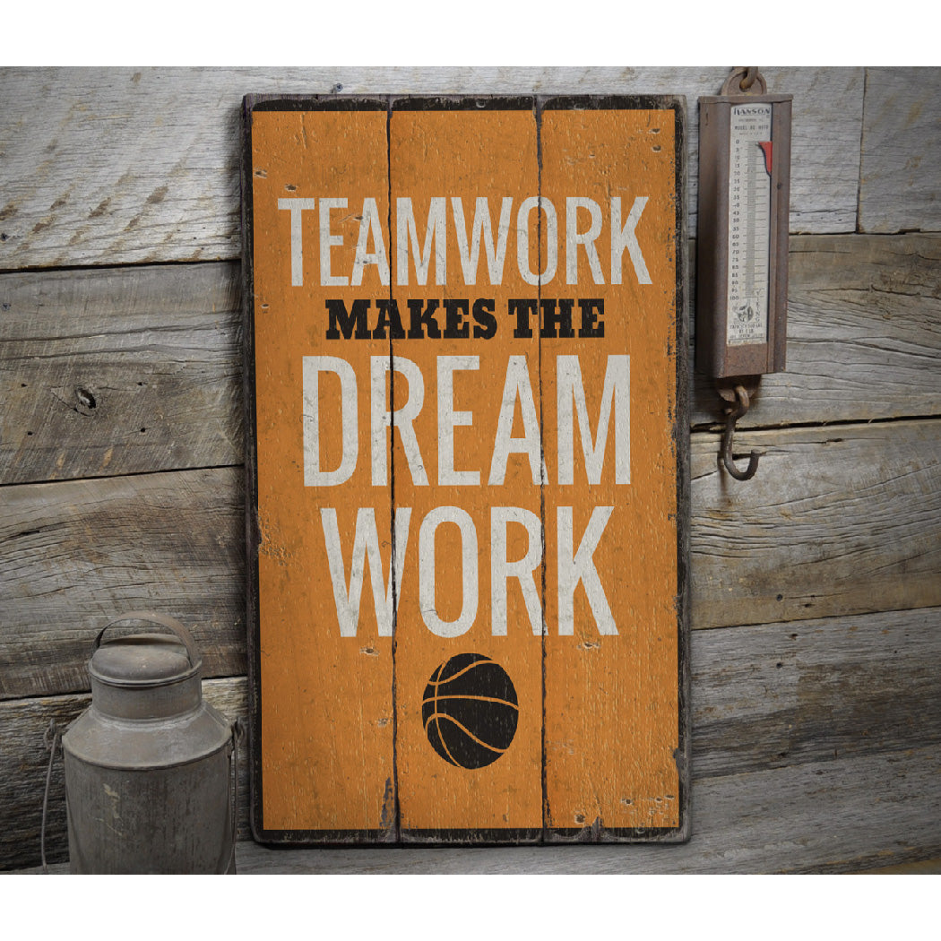 Fun Team Work Sign Teamwork Makes the Dream Work Rustic Wood Sign – Lizton Sign Shop
