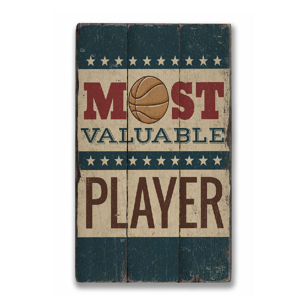 Basketball MVP Rustic Wood Sign