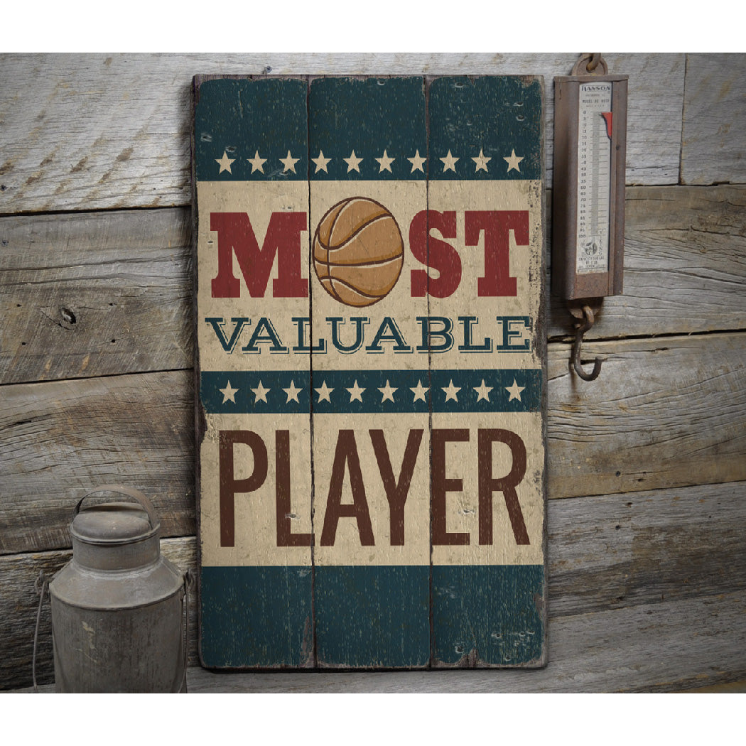 Basketball MVP Rustic Wood Sign