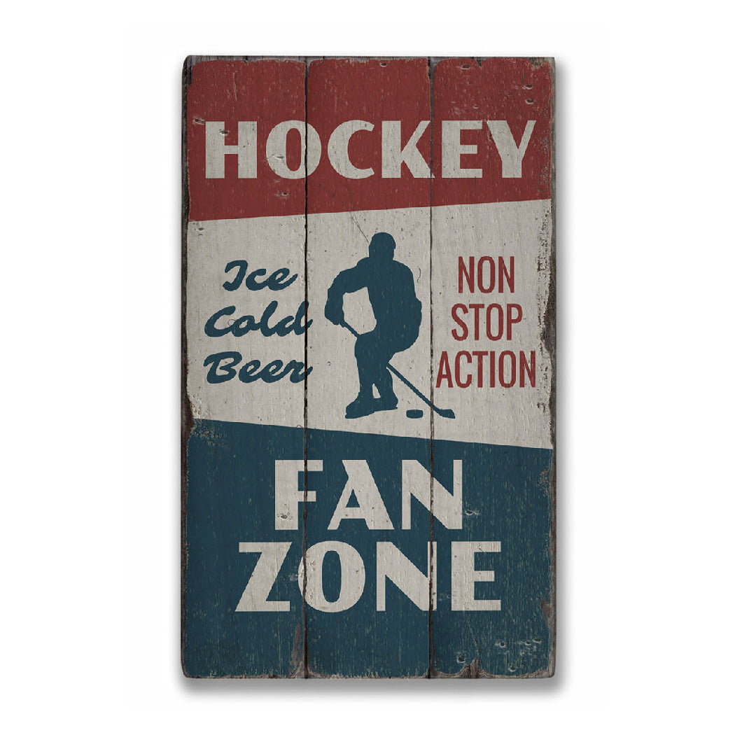 Hockey Fan Zone Rustic Wood Sign