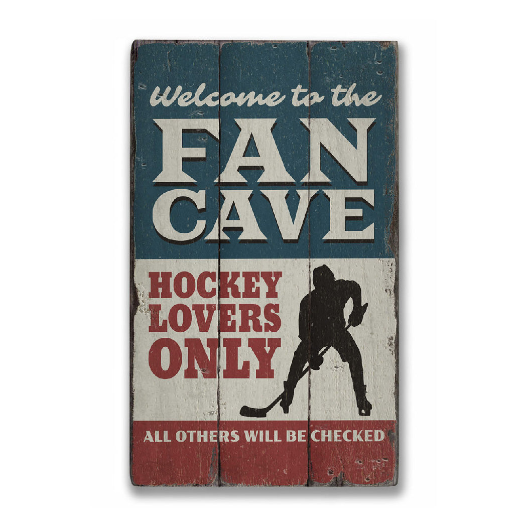 Hockey Fan Cave Rustic Wood Sign