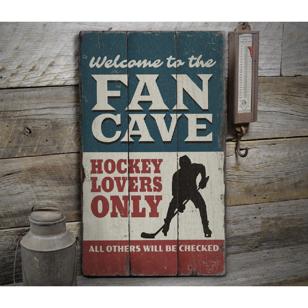 Hockey Fan Cave Rustic Wood Sign