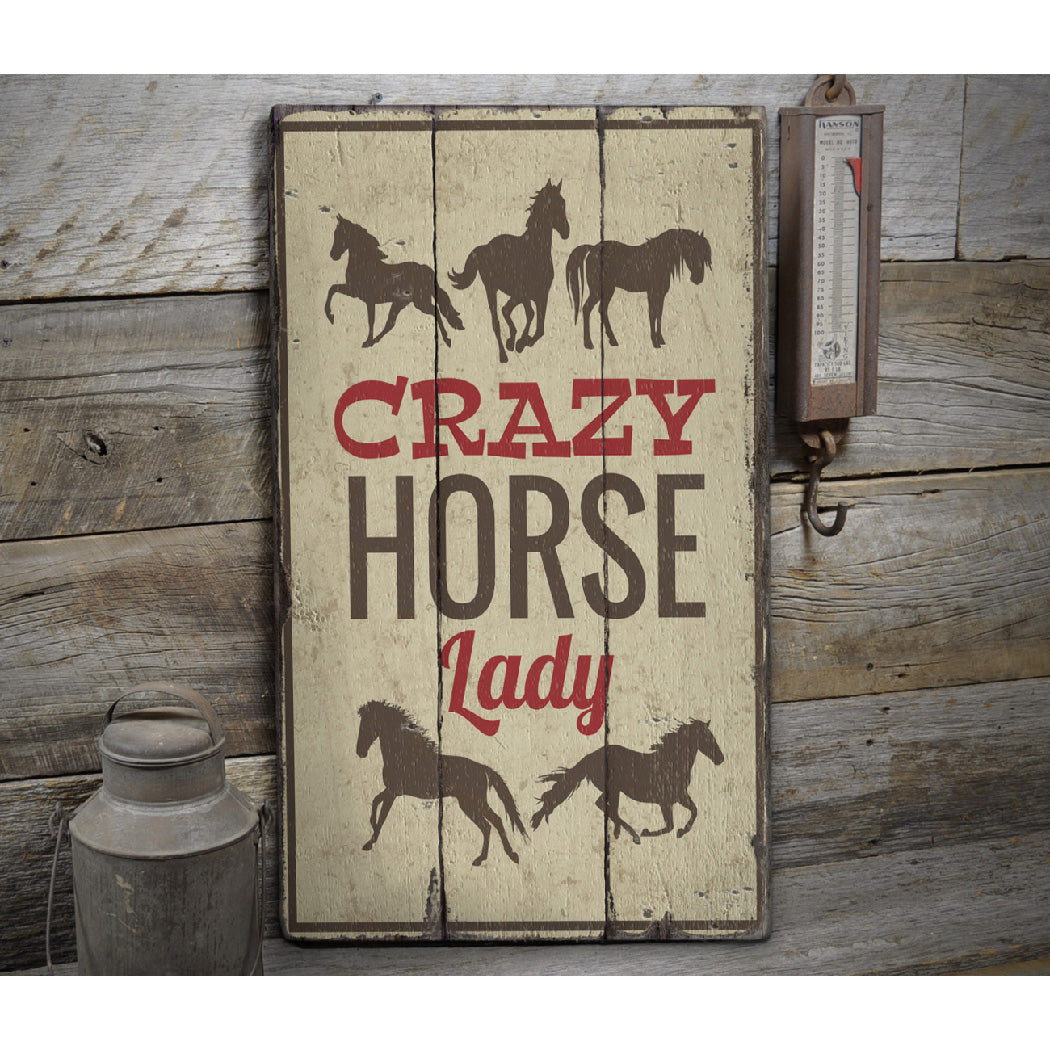 Crazy Horse Lady Rustic Wood Sign