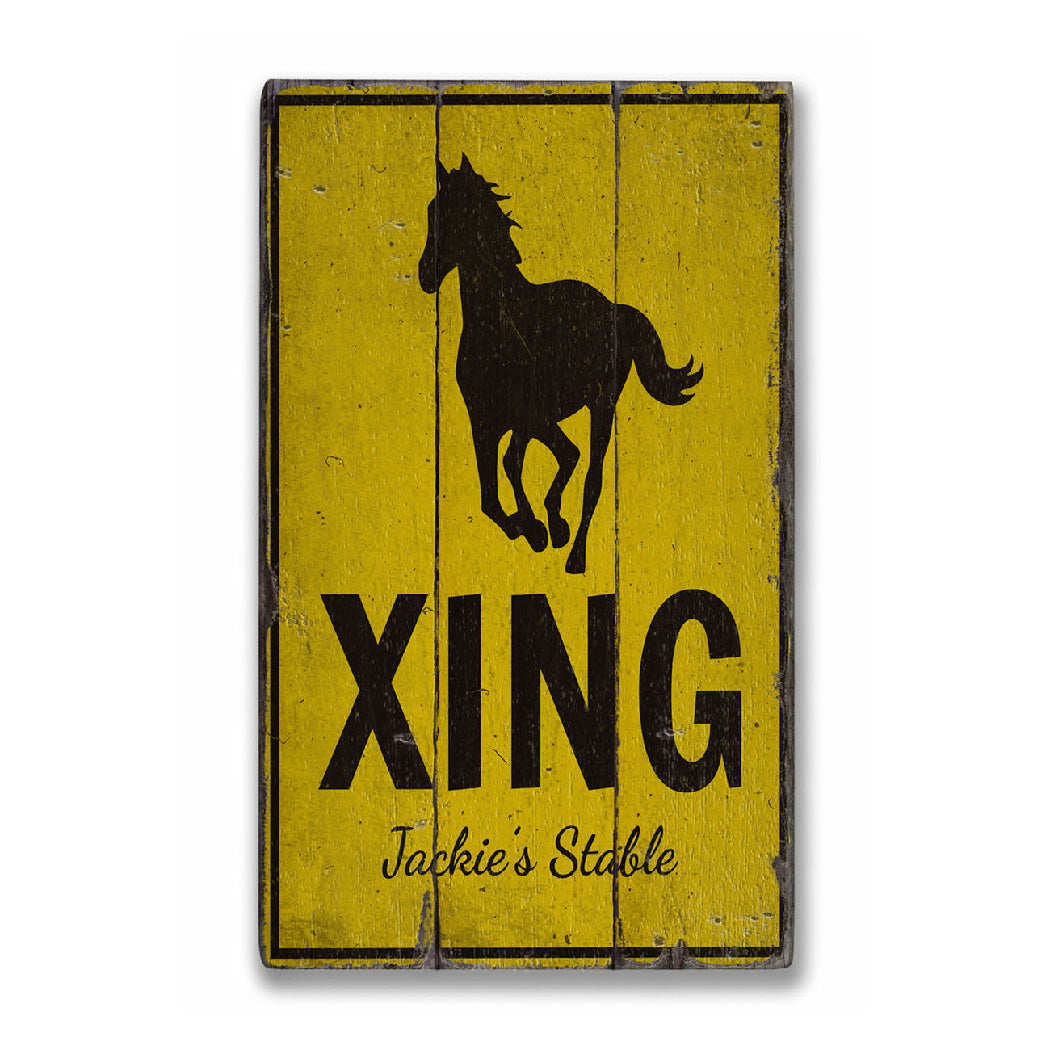 Horse Crossing Rustic Wood Sign