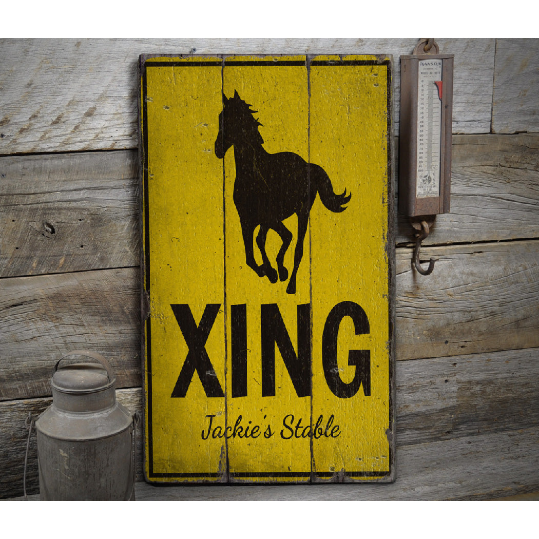 Horse Crossing Rustic Wood Sign