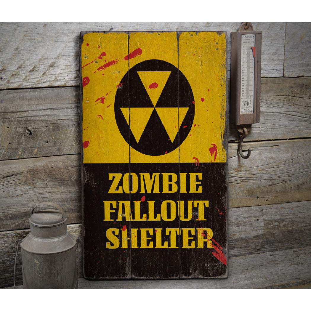 Zombie Fallout Shelter Rustic Wood Sign