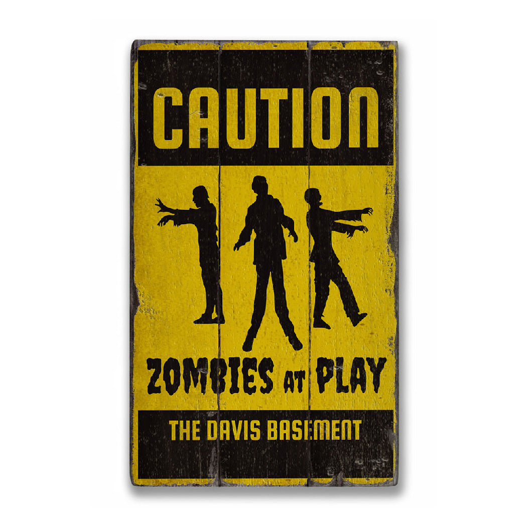 Caution Zombie Rustic Wood Sign