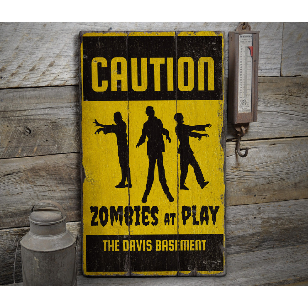 Caution Zombie Rustic Wood Sign