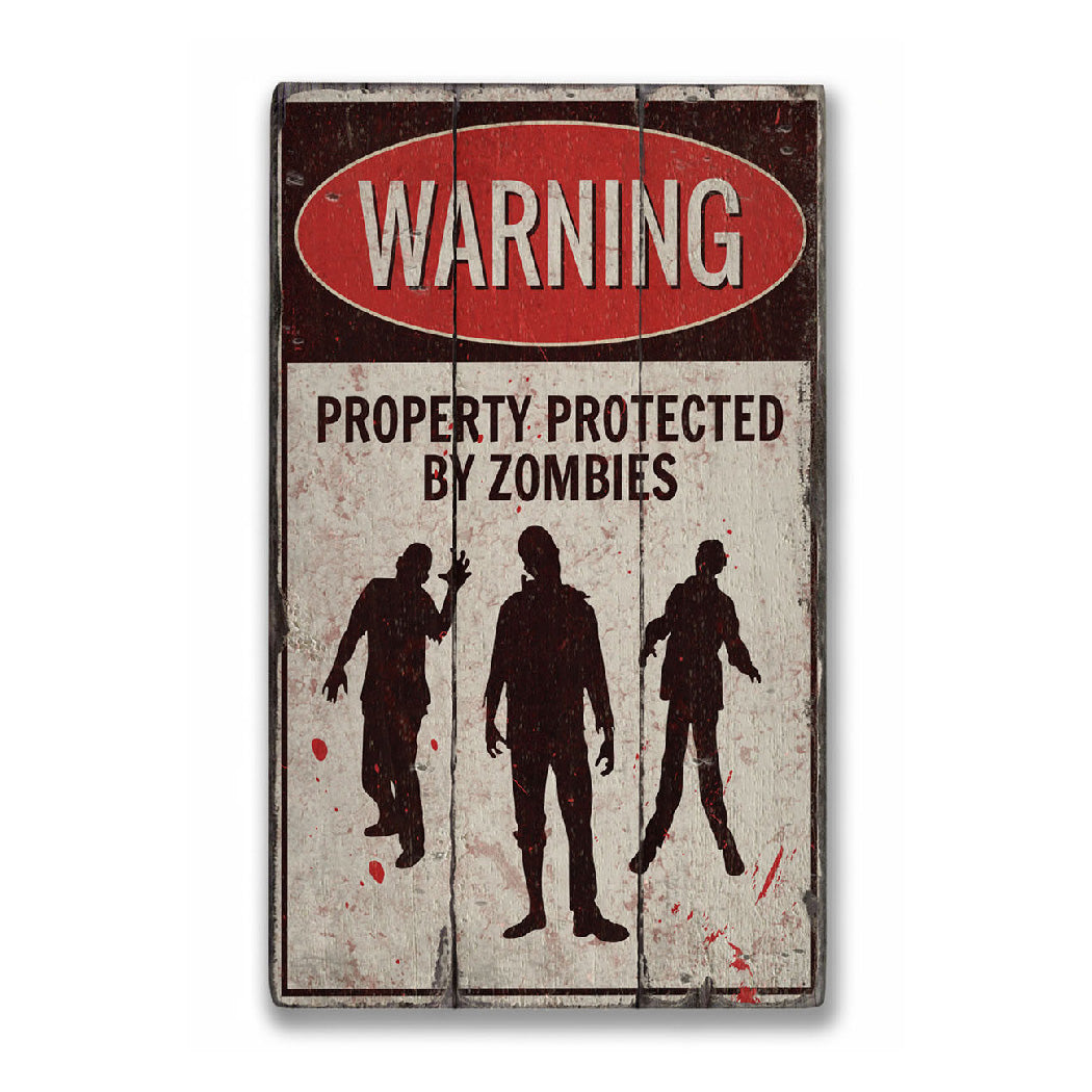 Zombie Warning Rustic Wood Sign