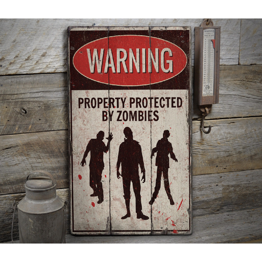 Zombie Warning Rustic Wood Sign