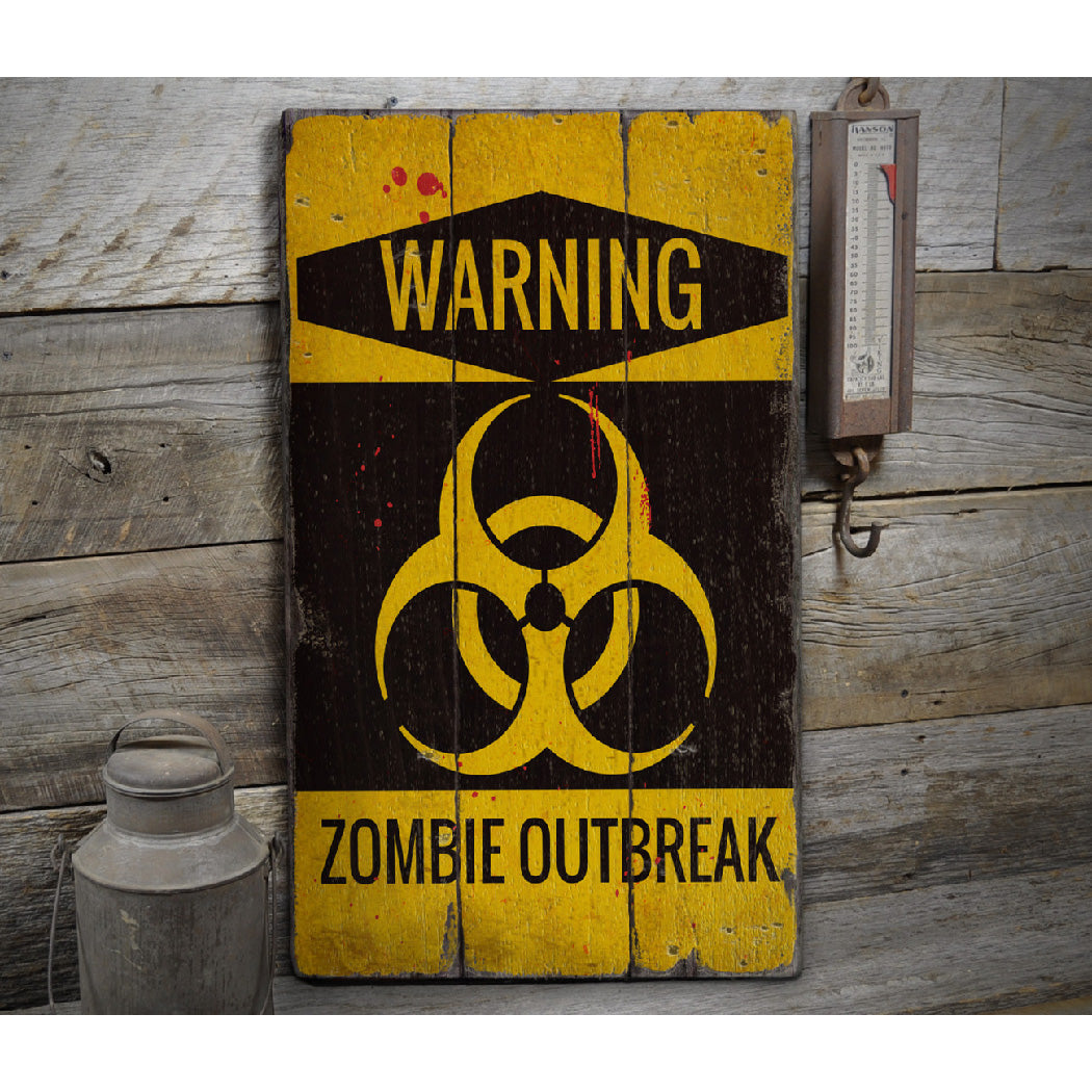 Zombie Outbreak Warning Rustic Wood Sign