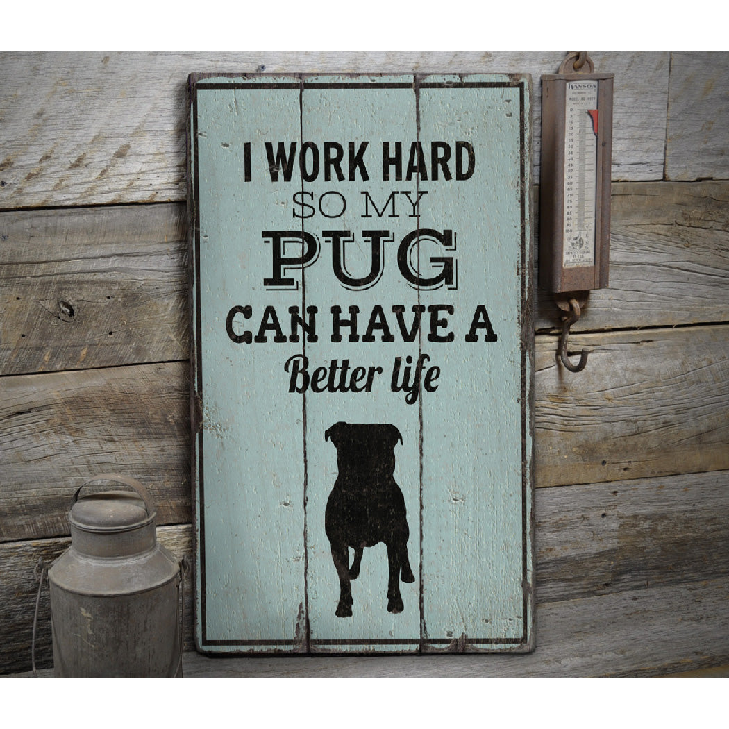 Pug Rustic Wood Sign