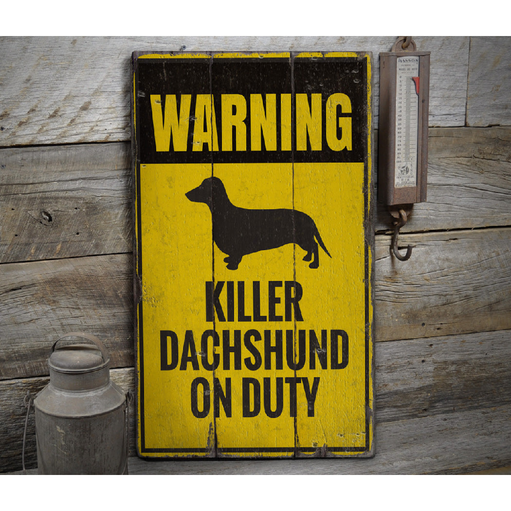 Dachshund Warning Rustic Wood Sign