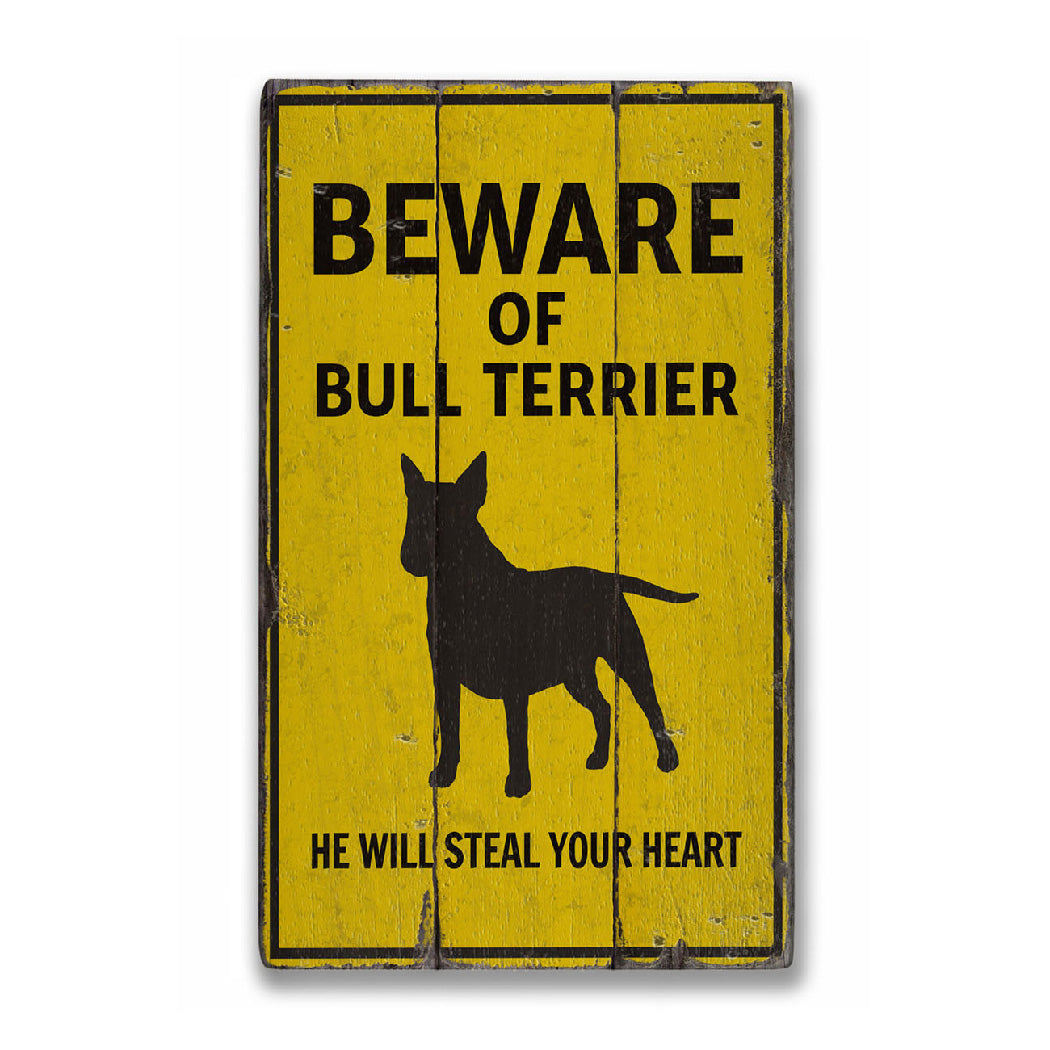 Bull Terrier Beware Rustic Wood Sign