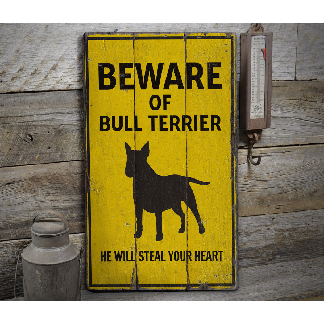 Bull Terrier Beware Rustic Wood Sign