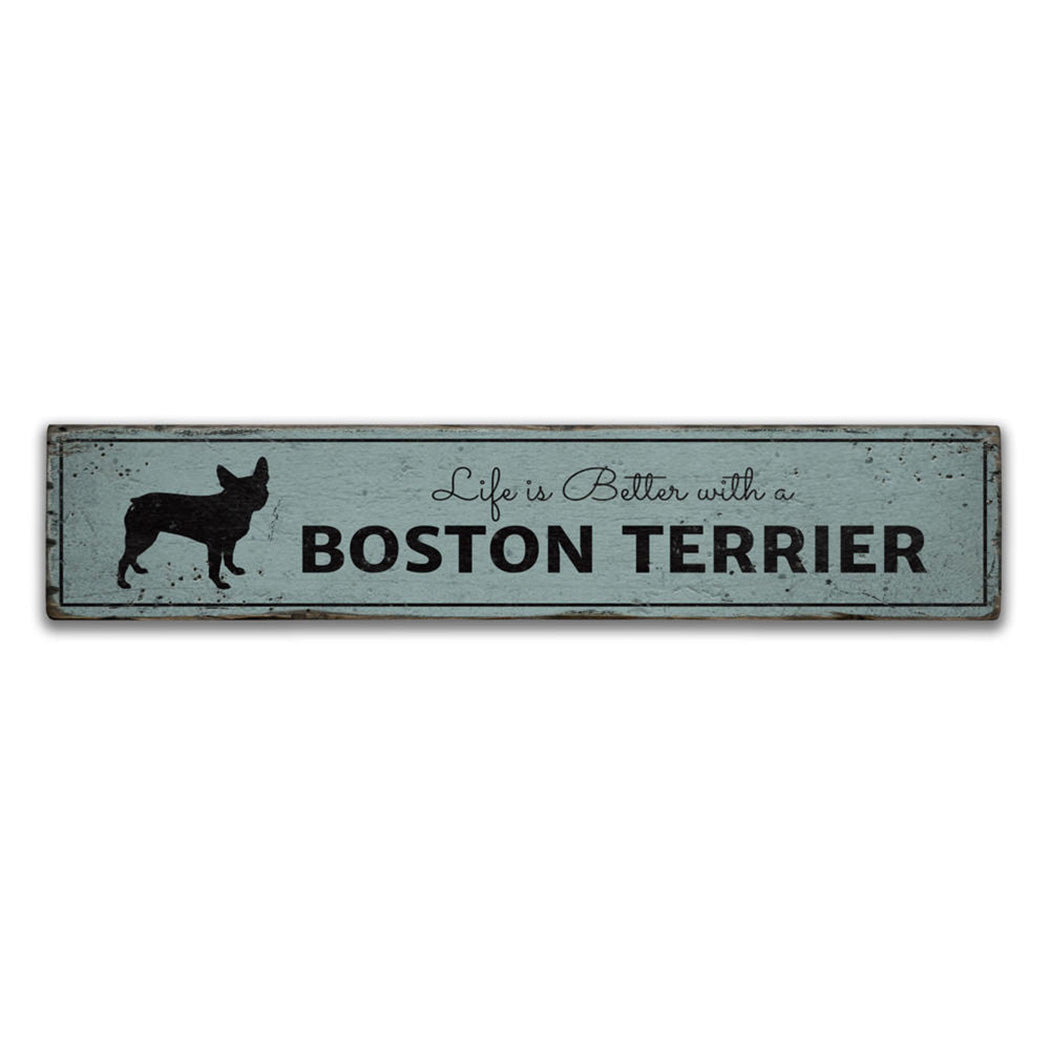 Boston Terrier Life Rustic Wood Sign