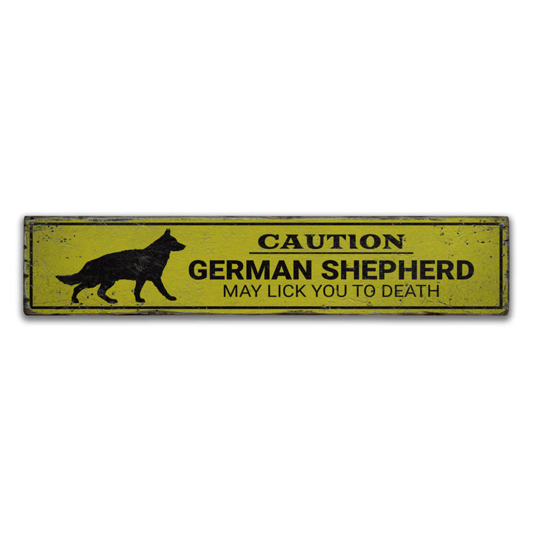 Caution German Shepherd Rustic Wood Sign