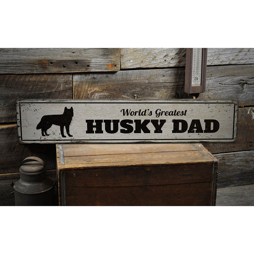 Husky Dad Rustic Wood Sign